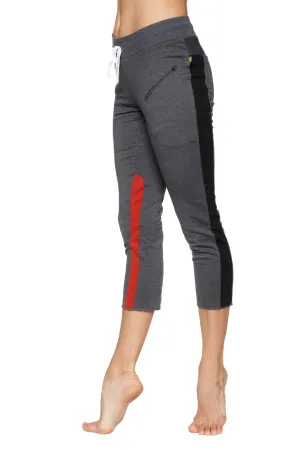 4/5 Length Zipper Pocket Capri Yoga Pant (Charcoal w/Black & Red)