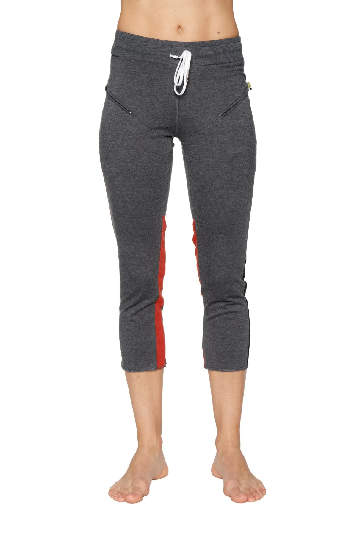 4/5 Length Zipper Pocket Capri Yoga Pant (Charcoal w/Black & Red)