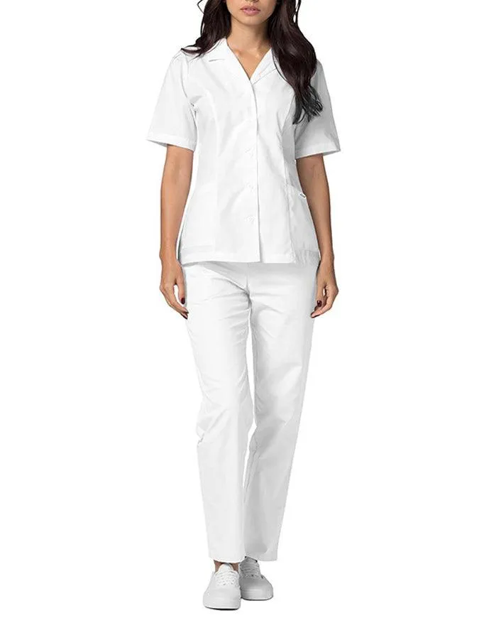 Adar Women Two Pockets Lapel Collared White Scrubs Tops