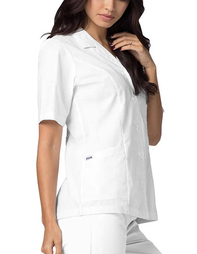 Adar Women Two Pockets Lapel Collared White Scrubs Tops