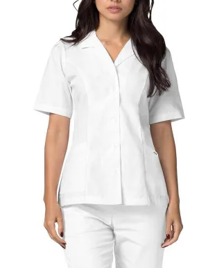 Adar Women Two Pockets Lapel Collared White Scrubs Tops