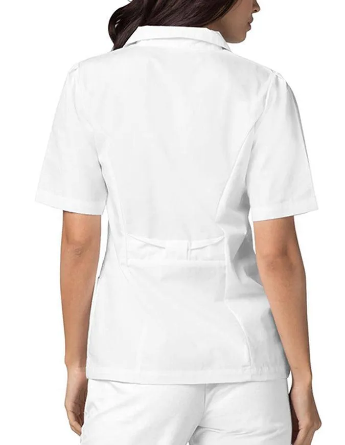 Adar Women Two Pockets Lapel Collared White Scrubs Tops