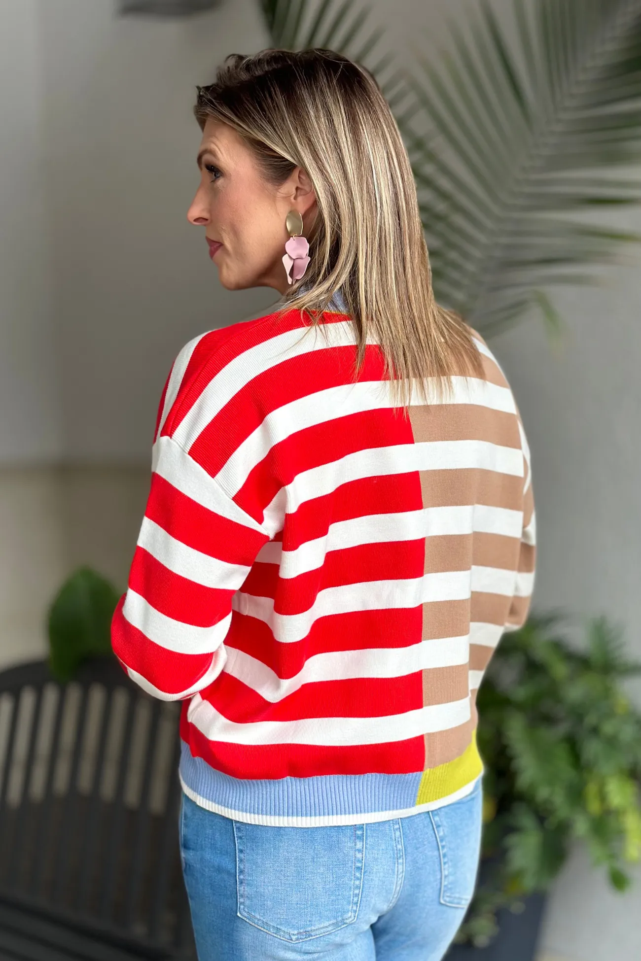 All The Colors Color Block Half Zip Pullover Sweater-Red