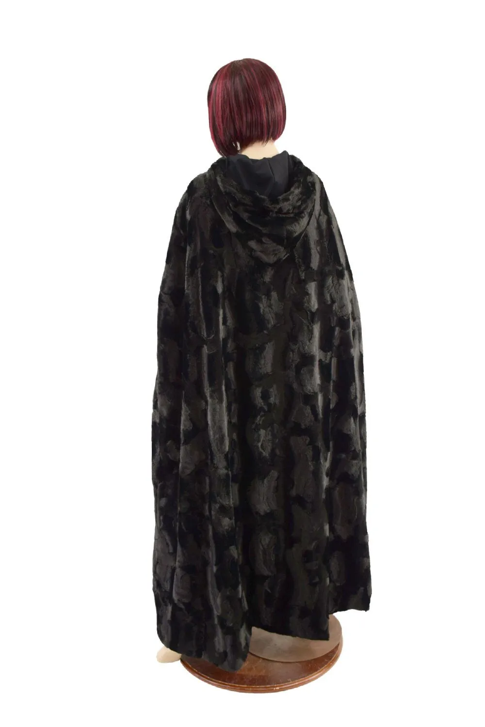 Black Minky Faux Fur Full Length Hooded Cape