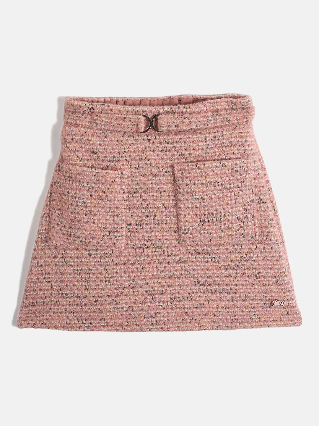 Blue Giraffe Girls Pink Self Design Regular Fit Tweed A-Line Skirt