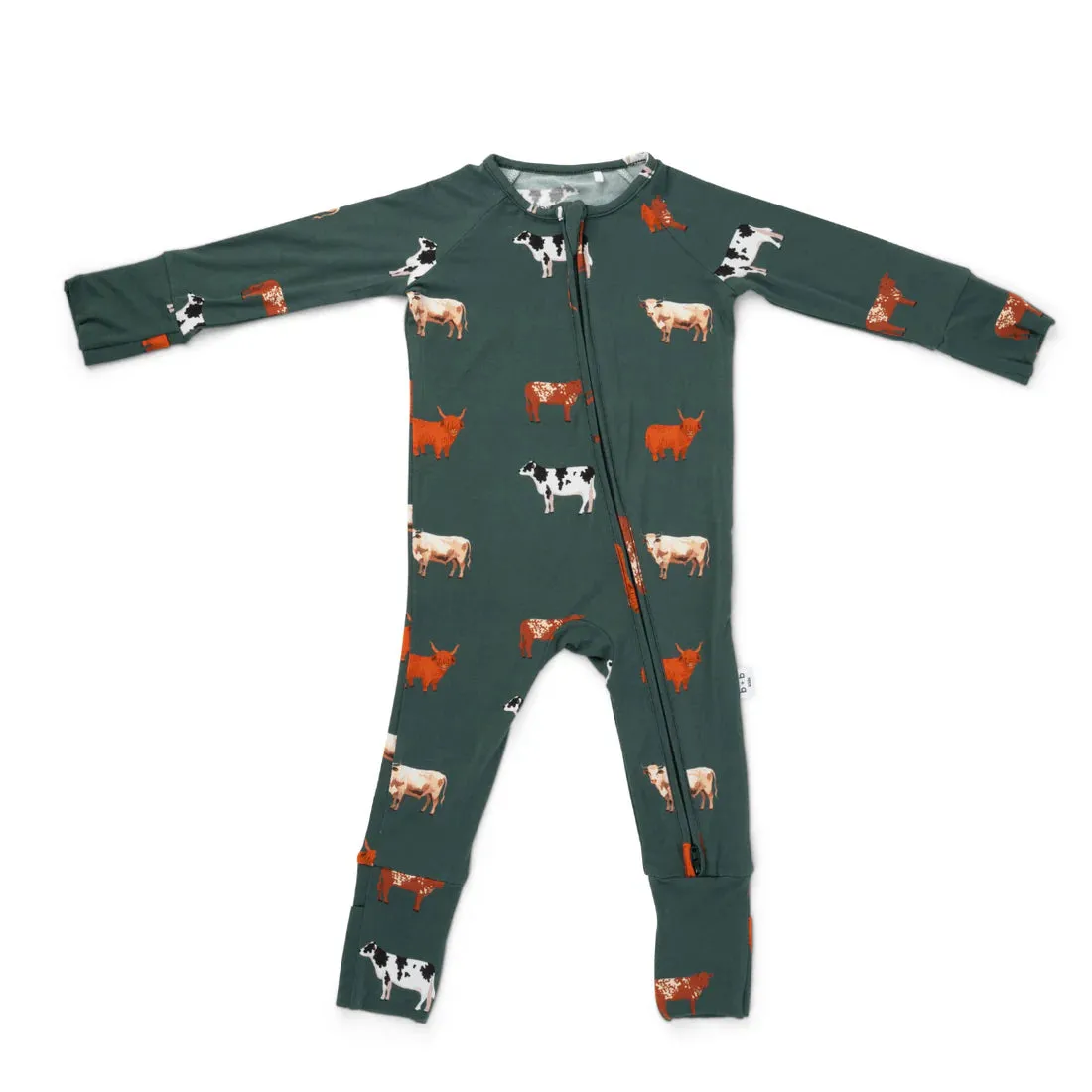 Bug   Bean – Bamboo 2-Way Convertible Zip Romper in Green Cow