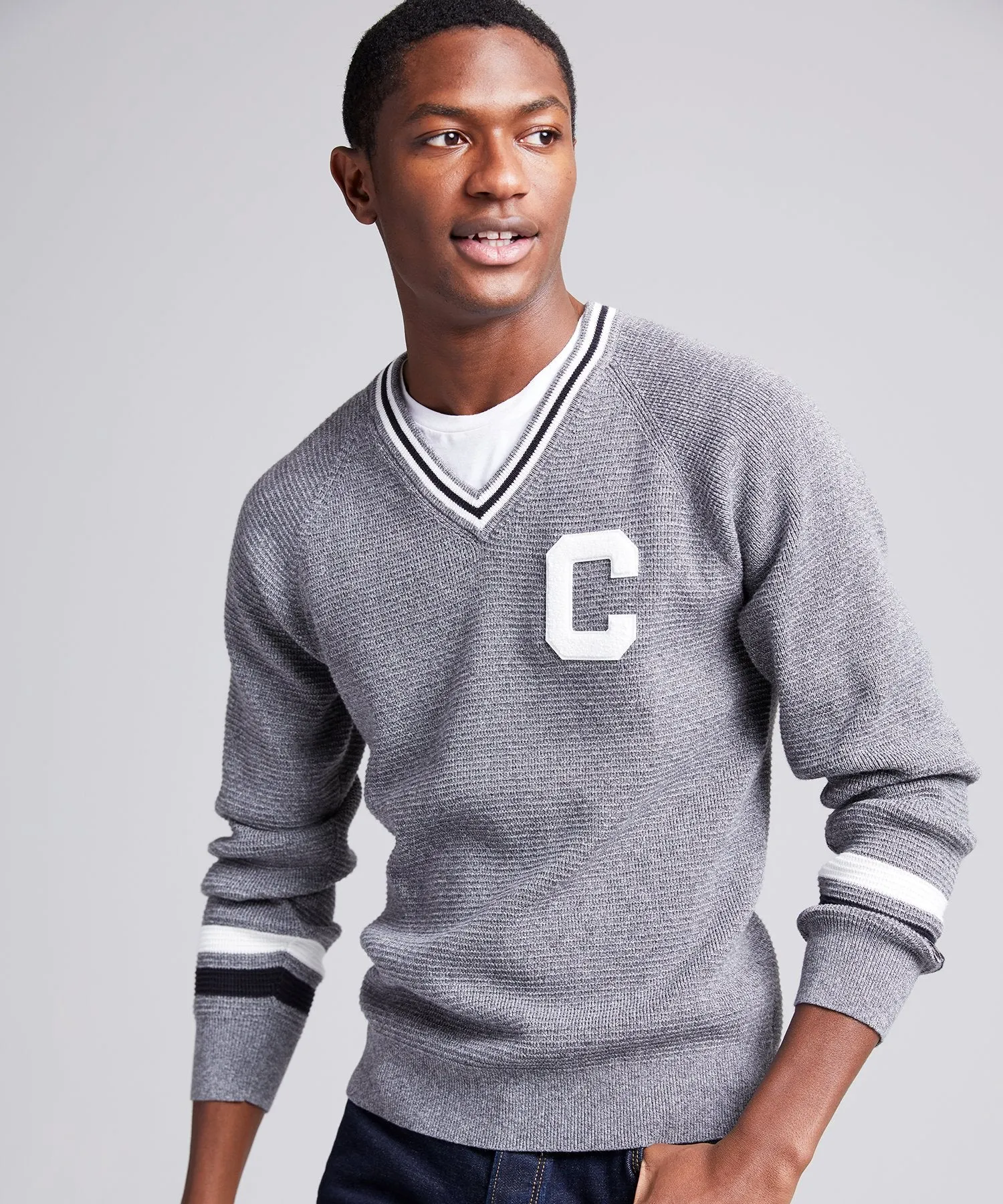 Champion V-Neck Cricket Sweater in Grey