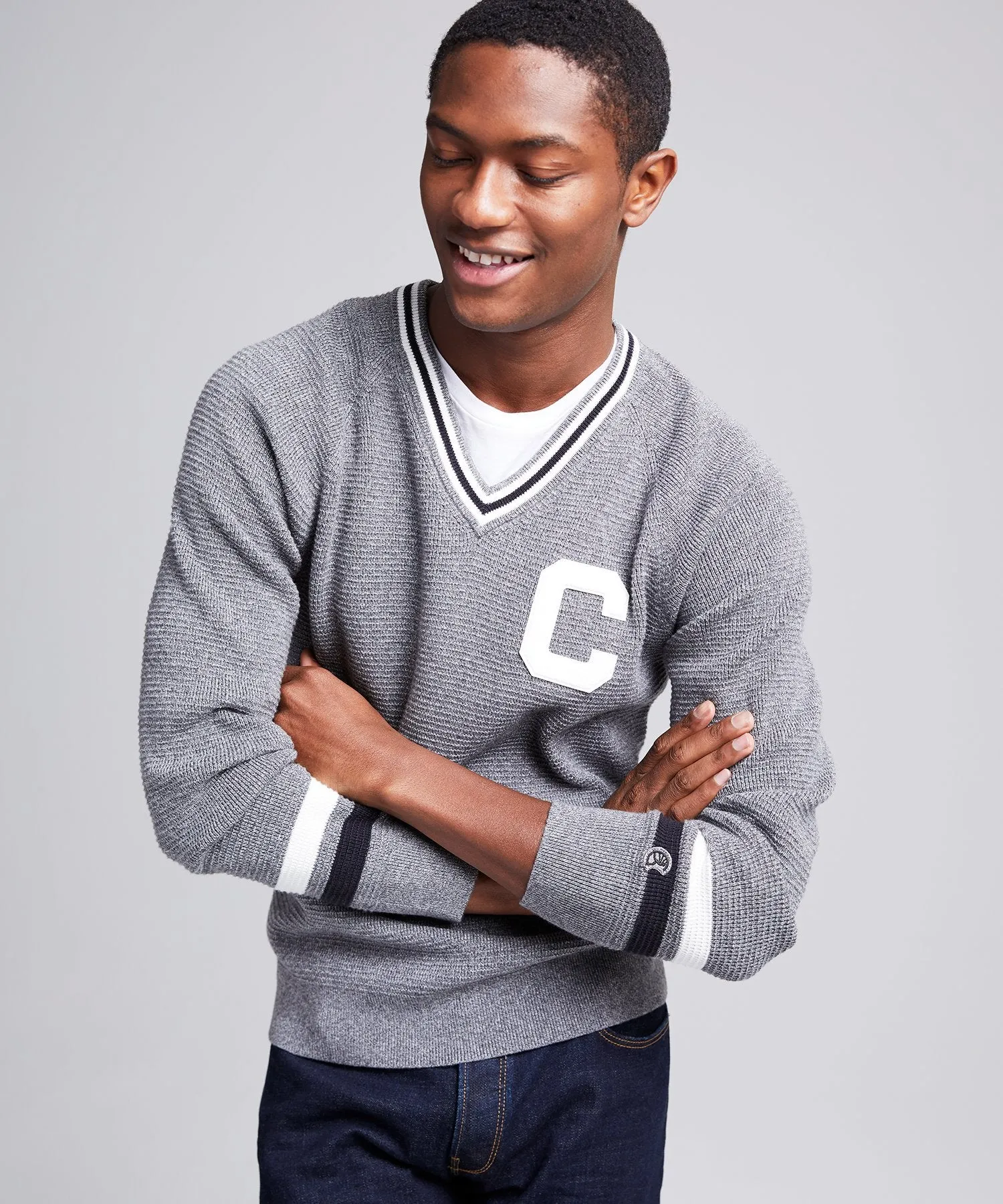 Champion V-Neck Cricket Sweater in Grey