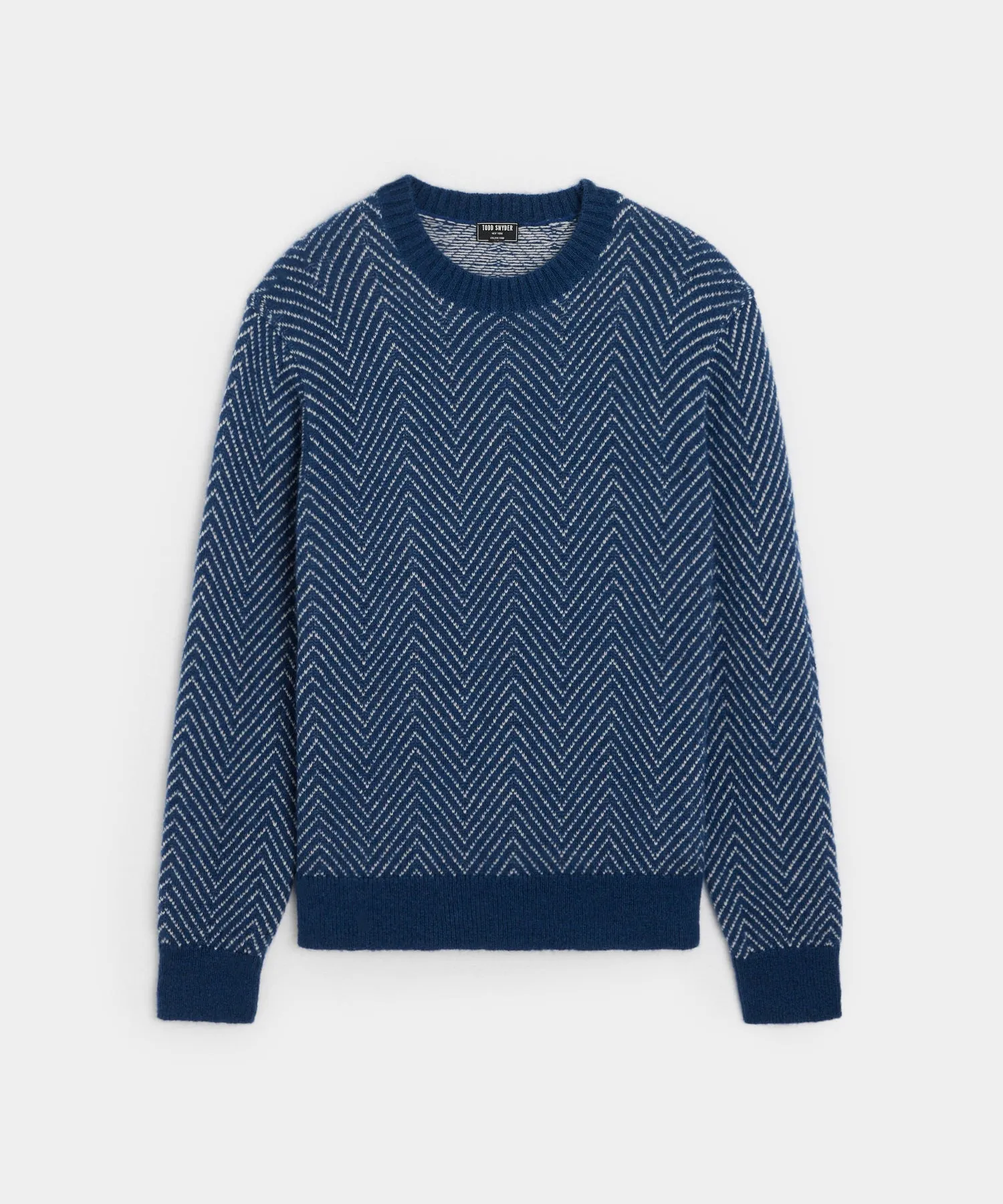 Chevron Mohair Crewneck Sweater in Navy