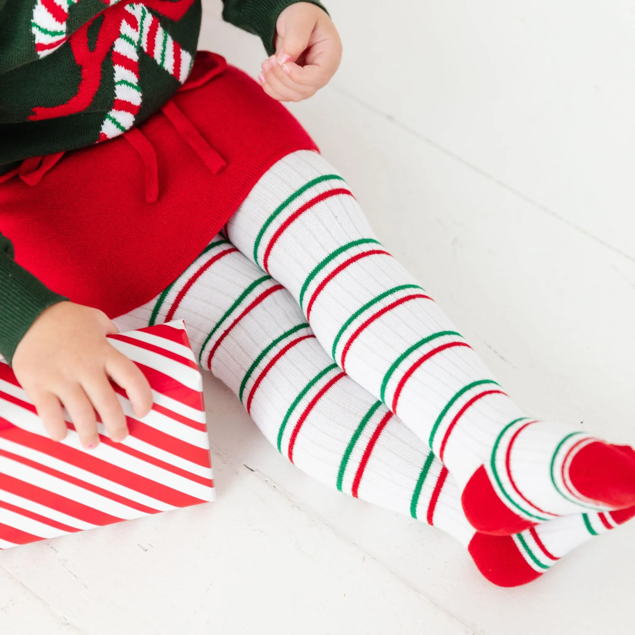 Christmas Stripe Ribbed Tights