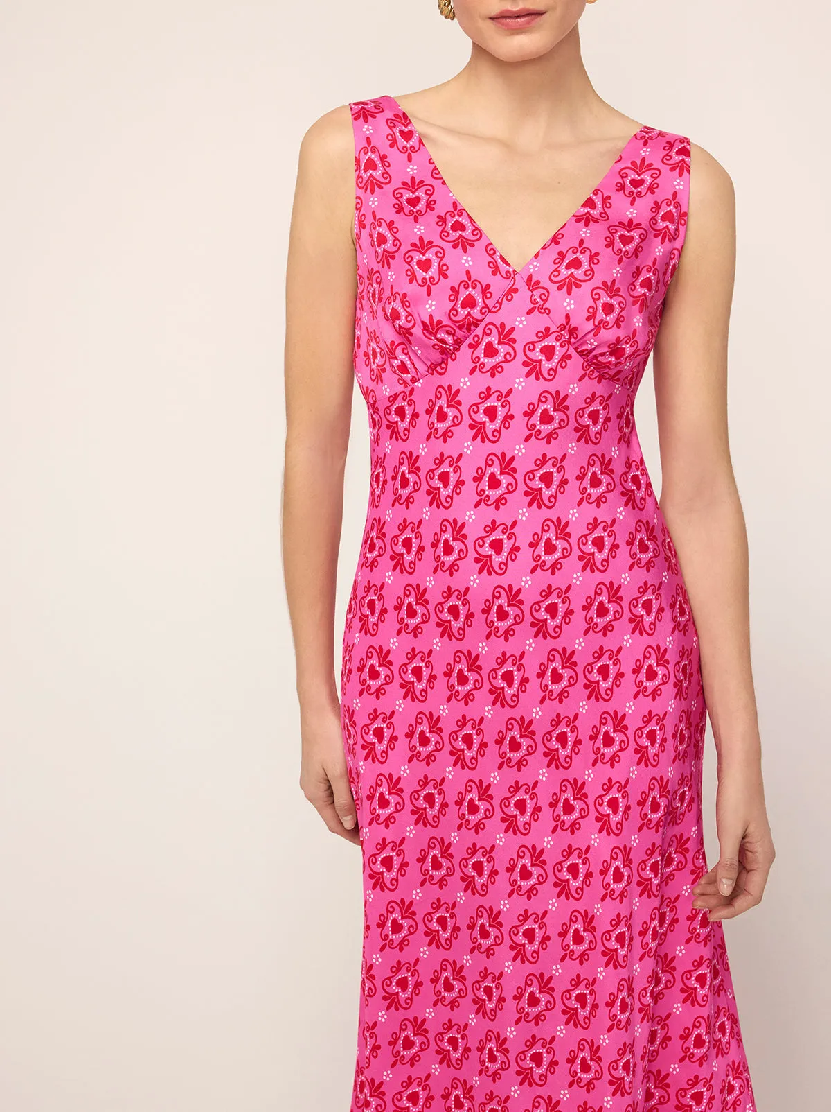 Claire Pink Heart Print Slip Dress