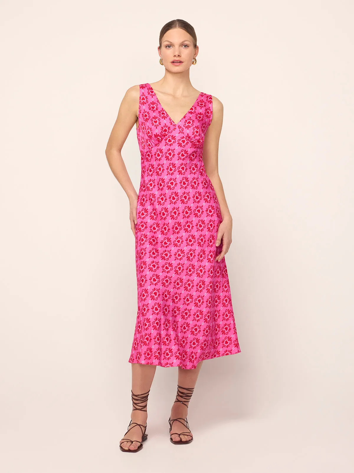 Claire Pink Heart Print Slip Dress