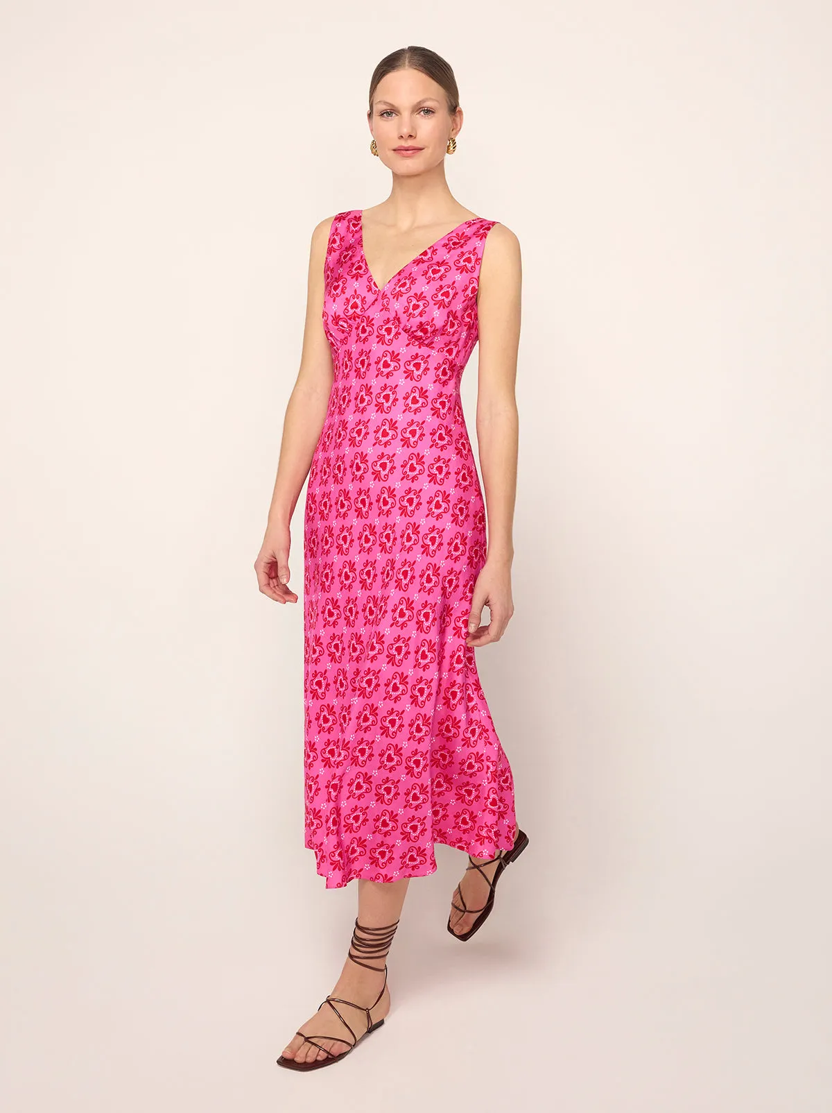 Claire Pink Heart Print Slip Dress