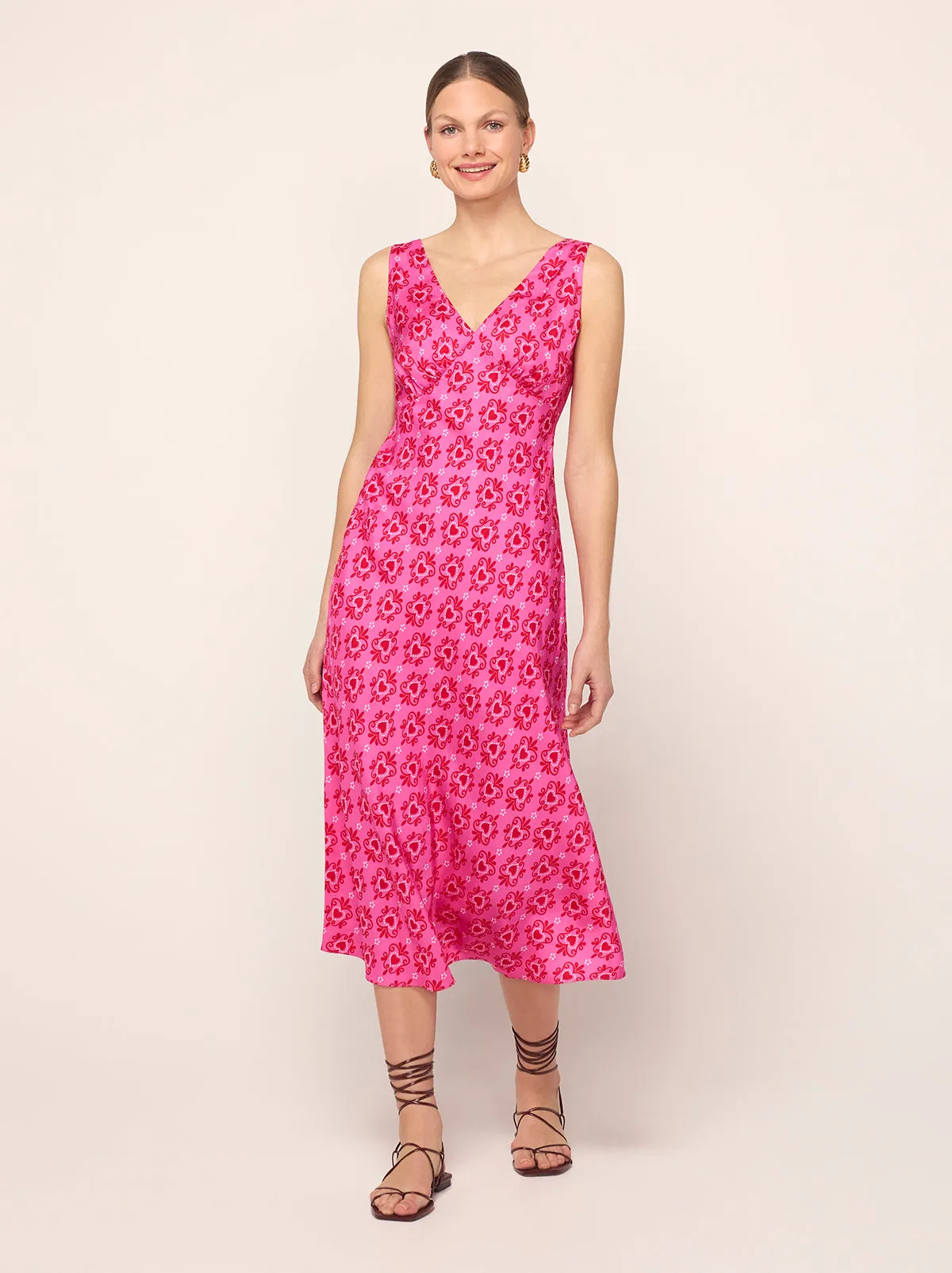 Claire Pink Heart Print Slip Dress