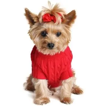 Combed Cotton Cable Knit Dog Sweater - Fiery Red