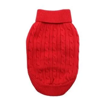 Combed Cotton Cable Knit Dog Sweater - Fiery Red