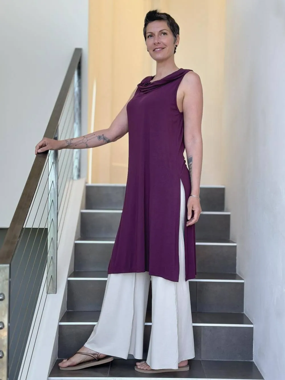 Cowl Neck Slit Tunic