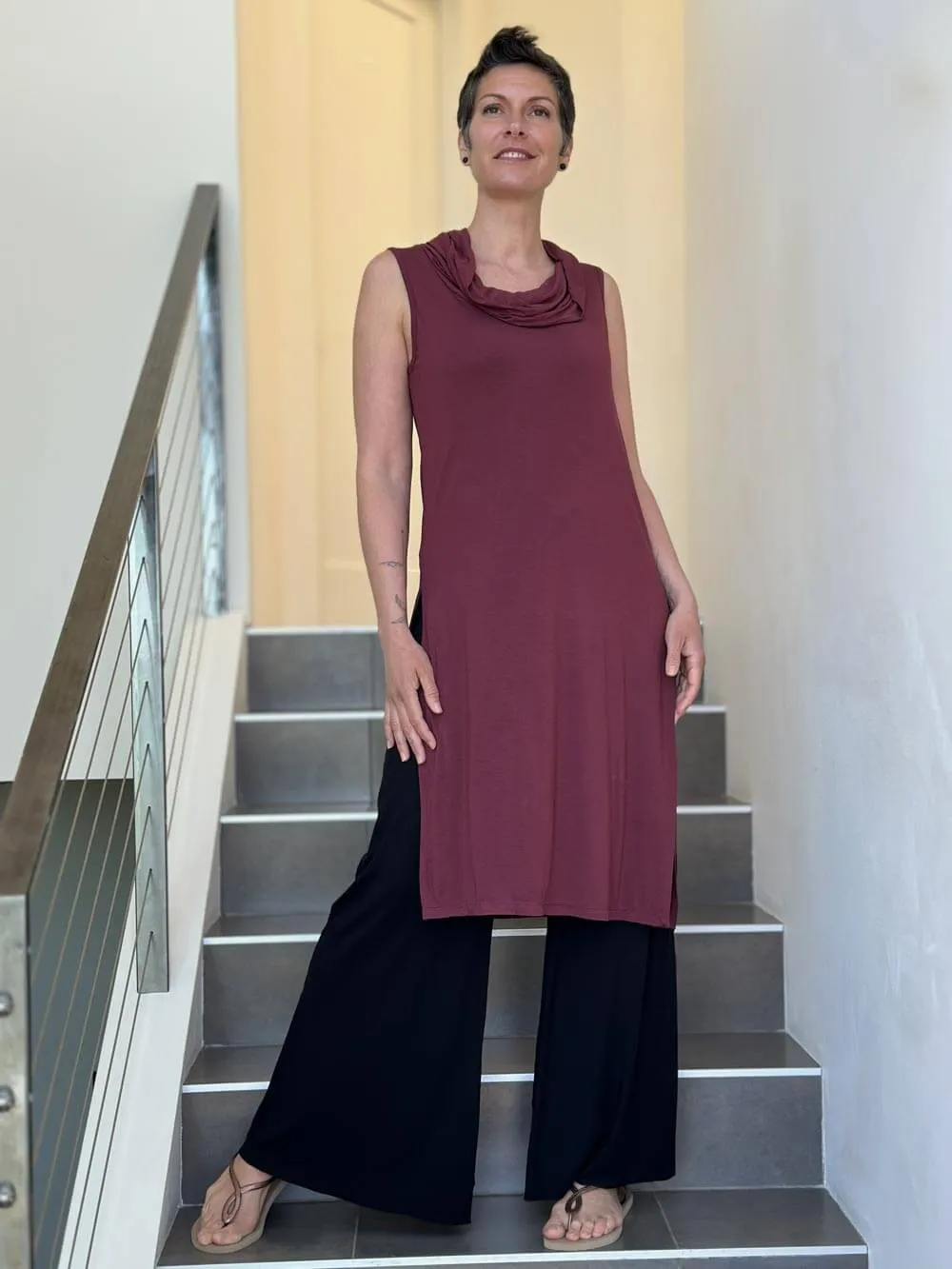 Cowl Neck Slit Tunic