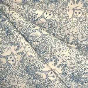 Coyote Hill Moonlit Guardian Owl Cozy Flannel Cream/Denim