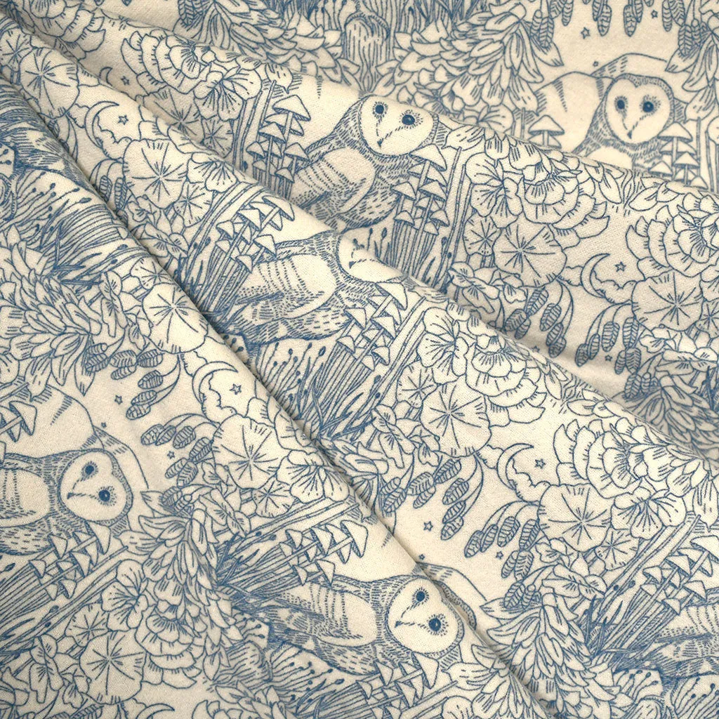 Coyote Hill Moonlit Guardian Owl Cozy Flannel Cream/Denim