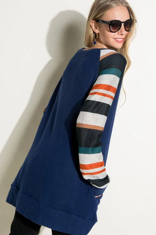 COZY STRIPE MIXED TUNIC TOP