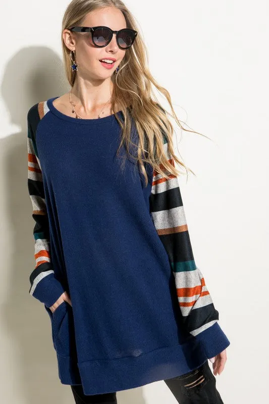 COZY STRIPE MIXED TUNIC TOP