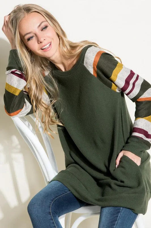 COZY STRIPE MIXED TUNIC TOP