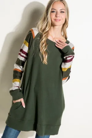 COZY STRIPE MIXED TUNIC TOP