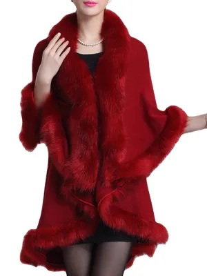 Elegant Faux Fur Patchwork Women Cloak Coats