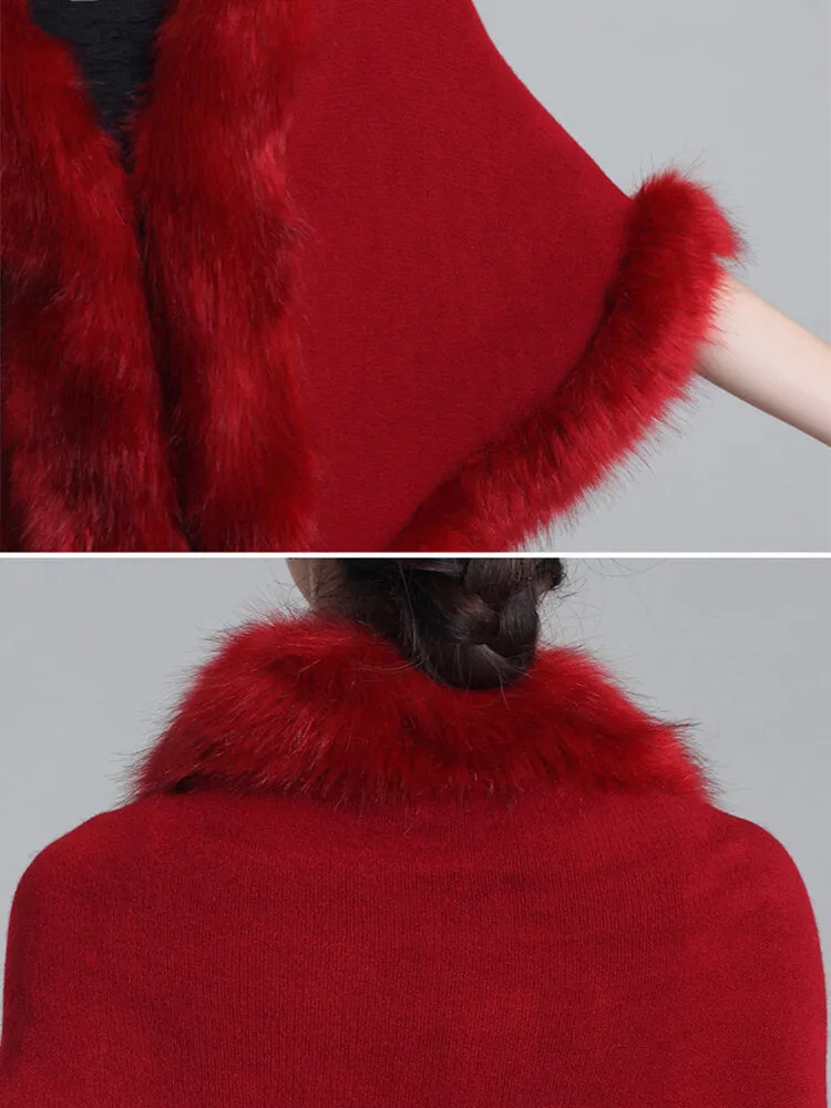 Elegant Faux Fur Patchwork Women Cloak Coats