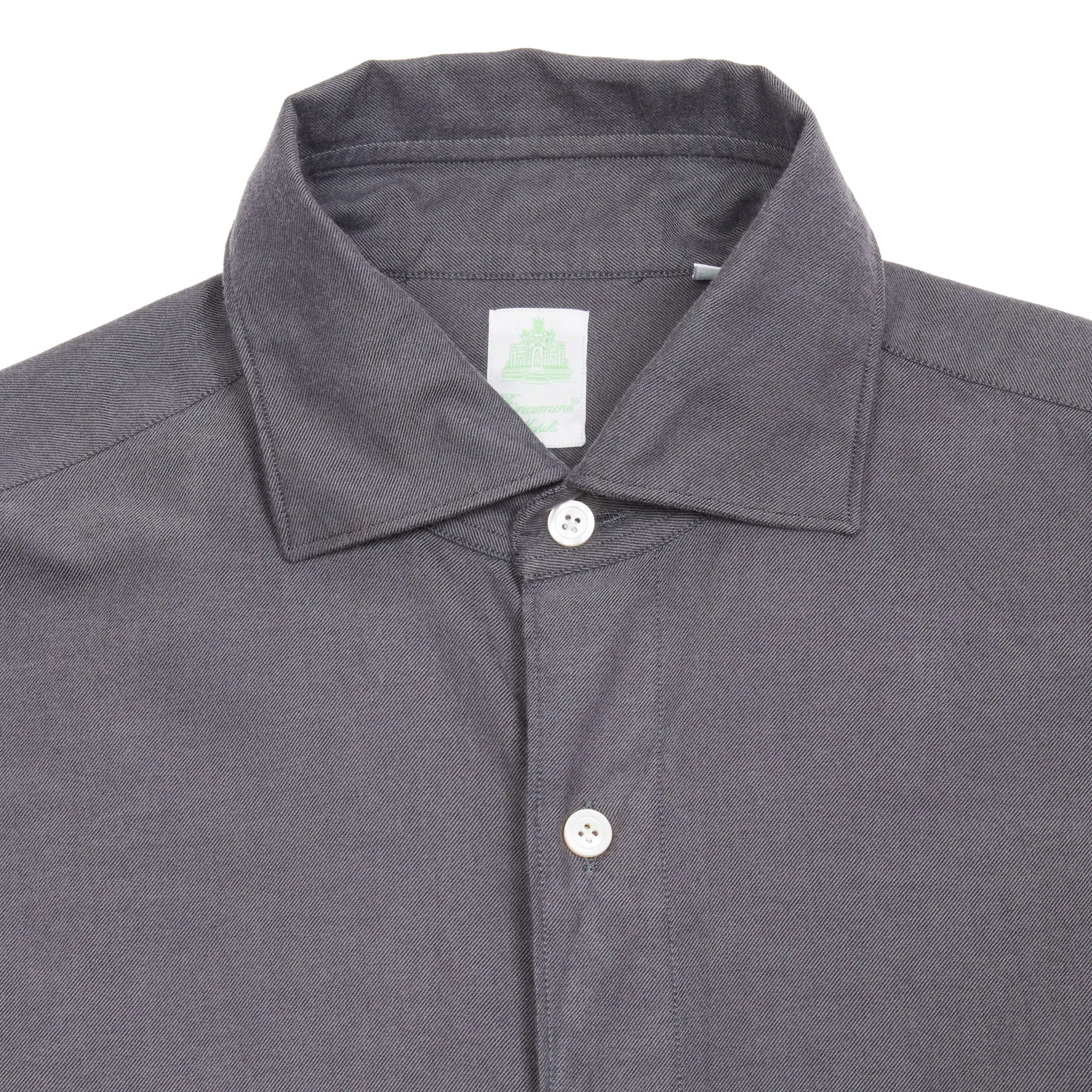 Finamore Gaeta Luigi Cotton Flannel Shirt in Dark Grey