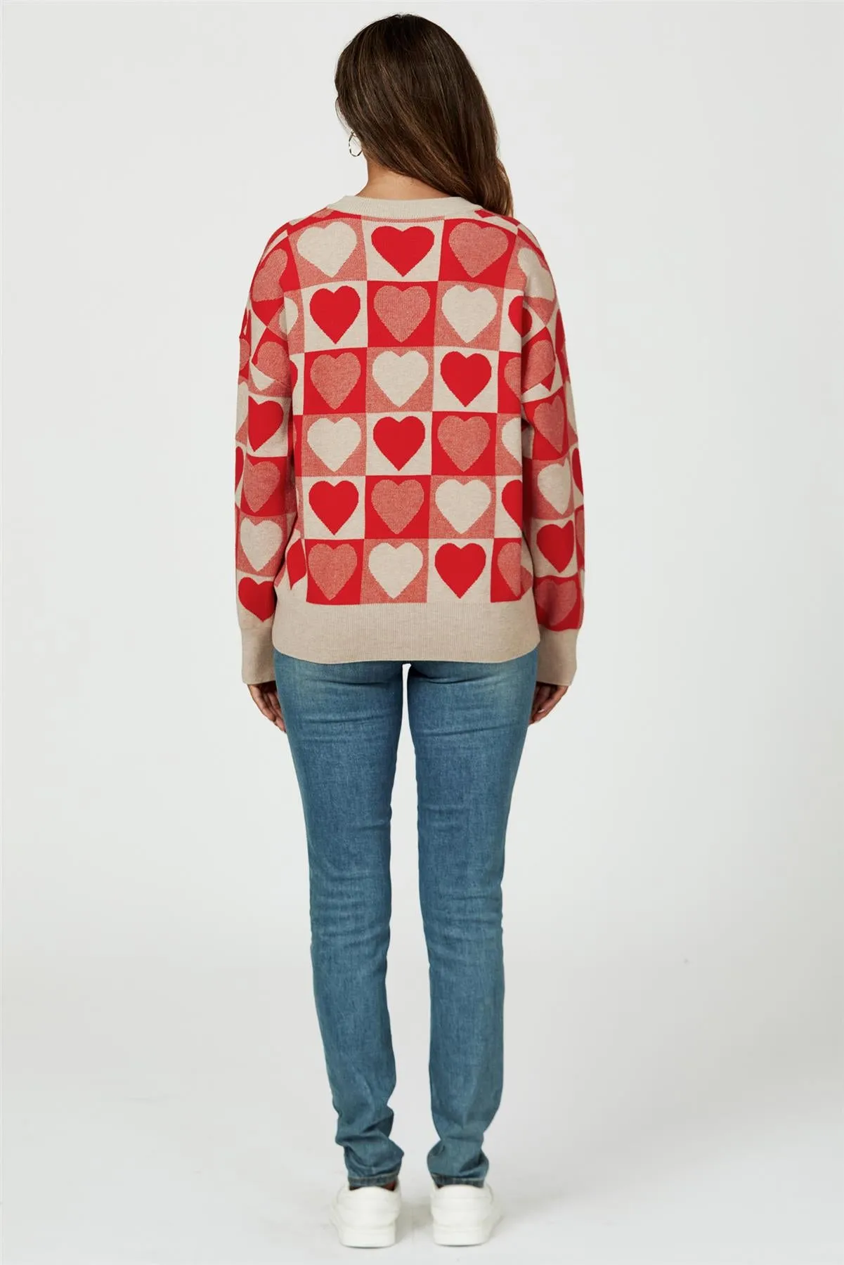 Heart Pattern Knitted Jumper In Red