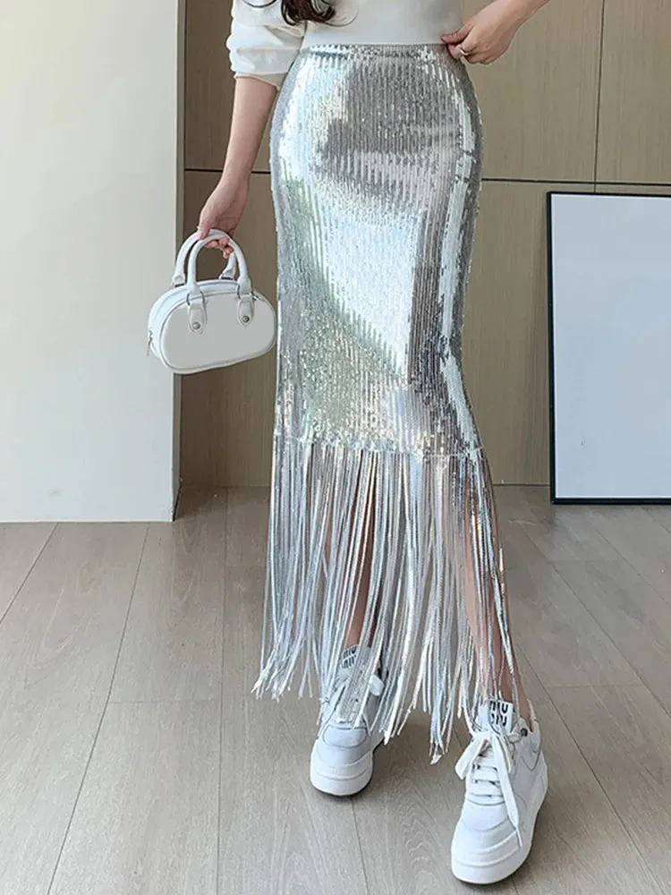 HEYFANCYSTYLE Tokyo Sequins Tassels Skirt