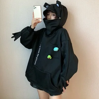 Joskaa Unisex Frog Zipper Hoodie Fleece Lined Springtime Embroidery Oversized Sweatshirt Harajuku Warm Pullover Korean Style Dropship