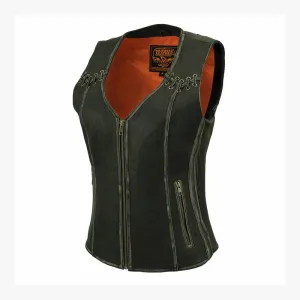 Ladies Classic Zip Up Vest with Lace