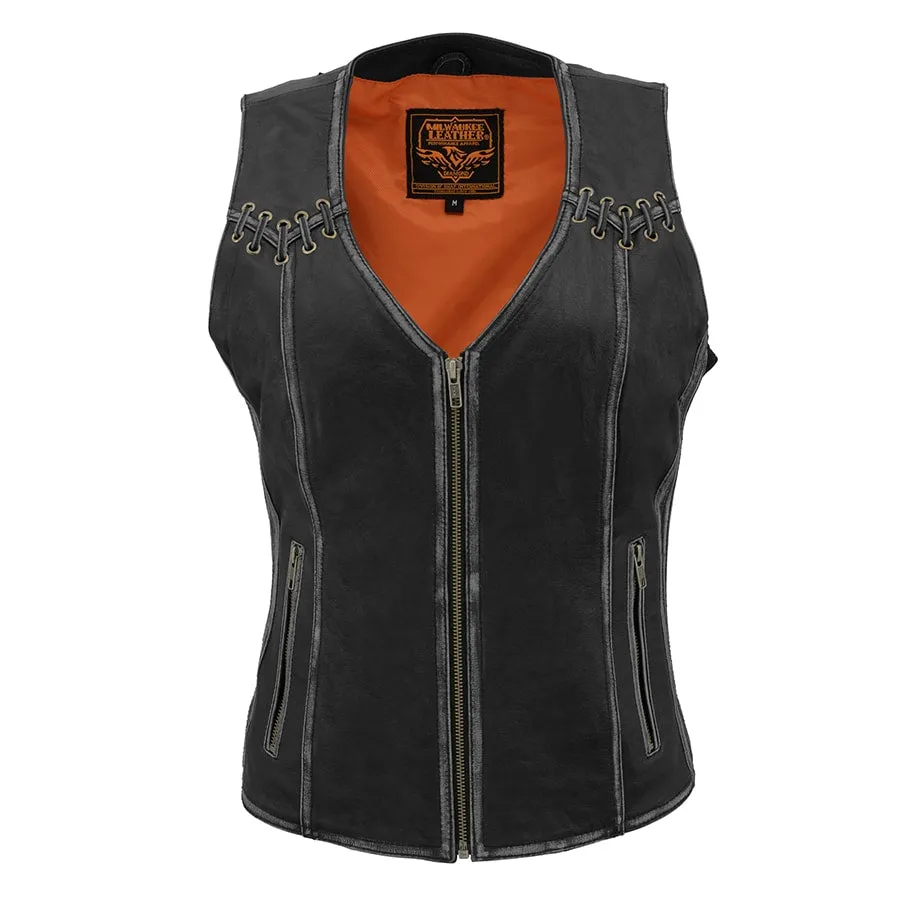 Ladies Classic Zip Up Vest with Lace