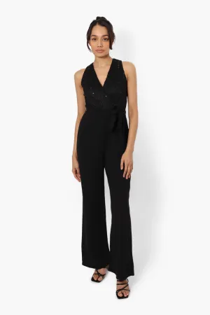 Limite Belted Lace Sequin Jumpsuit - Black