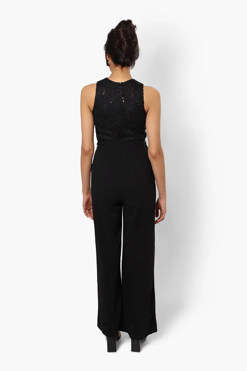 Limite Belted Lace Sequin Jumpsuit - Black