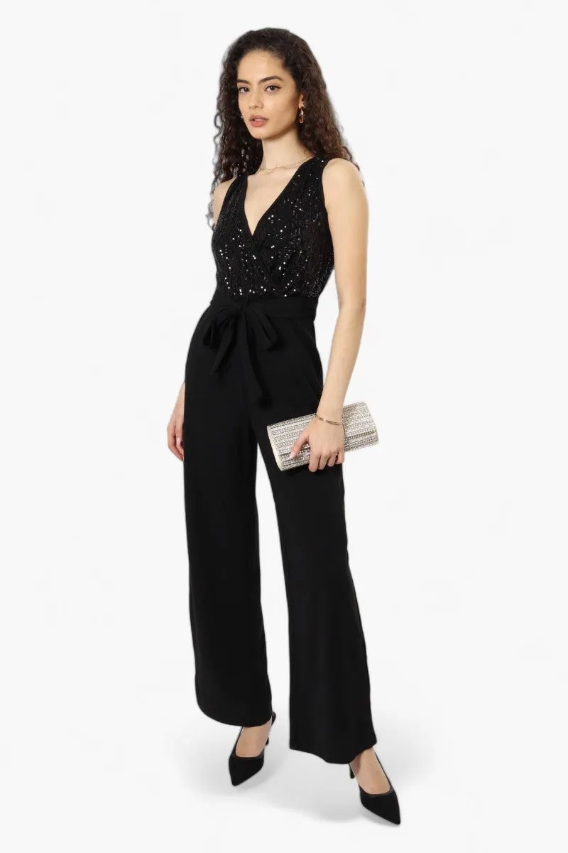 Limite Belted Sequin Top Jumpsuit - Black