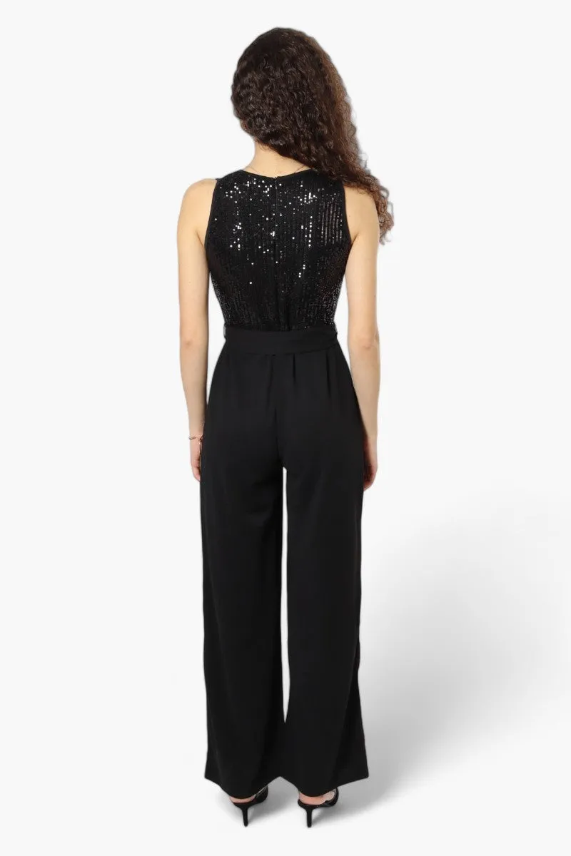 Limite Belted Sequin Top Jumpsuit - Black