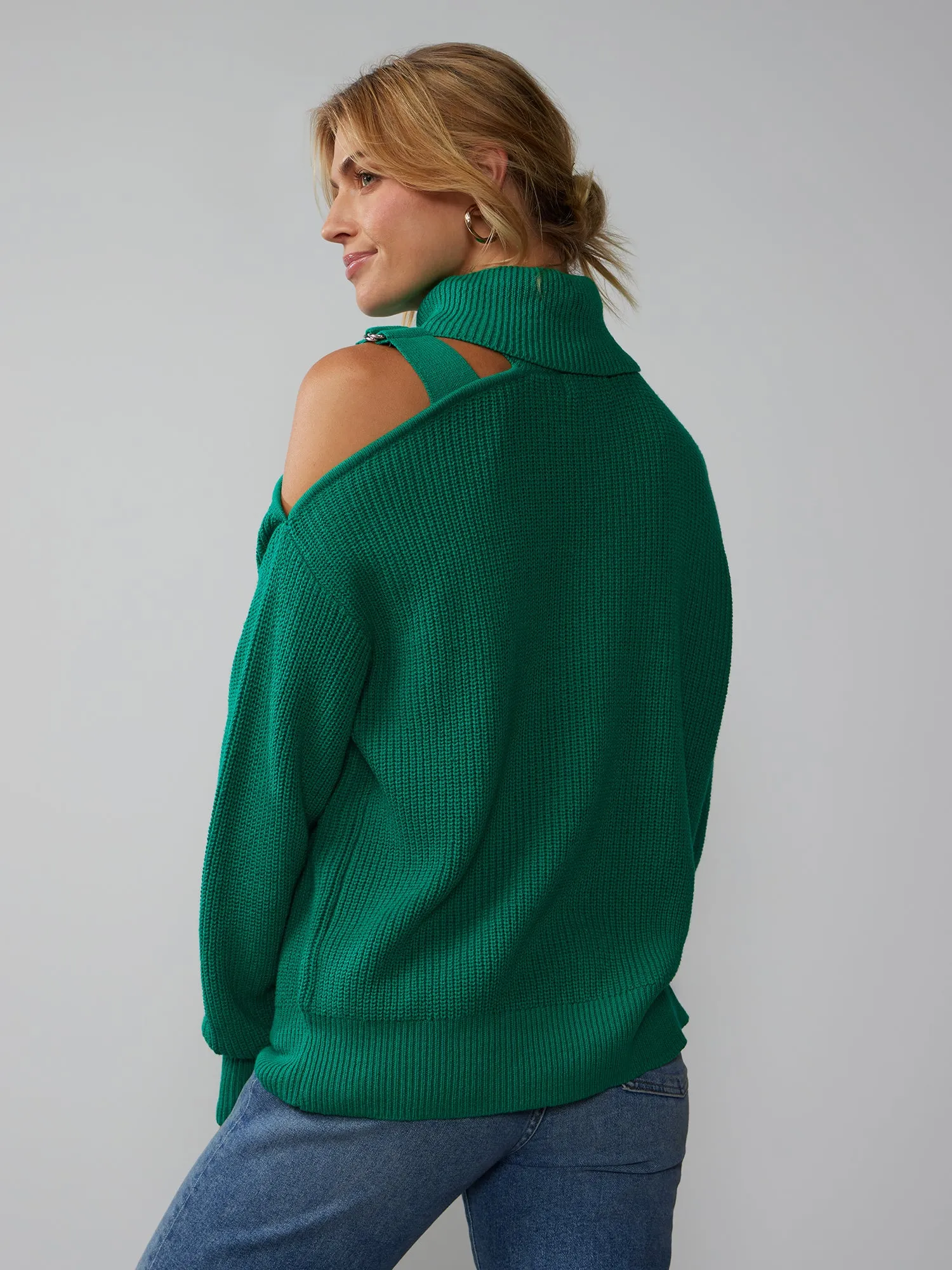 Long Sleeve Cold Shoulder Turtleneck Sweater