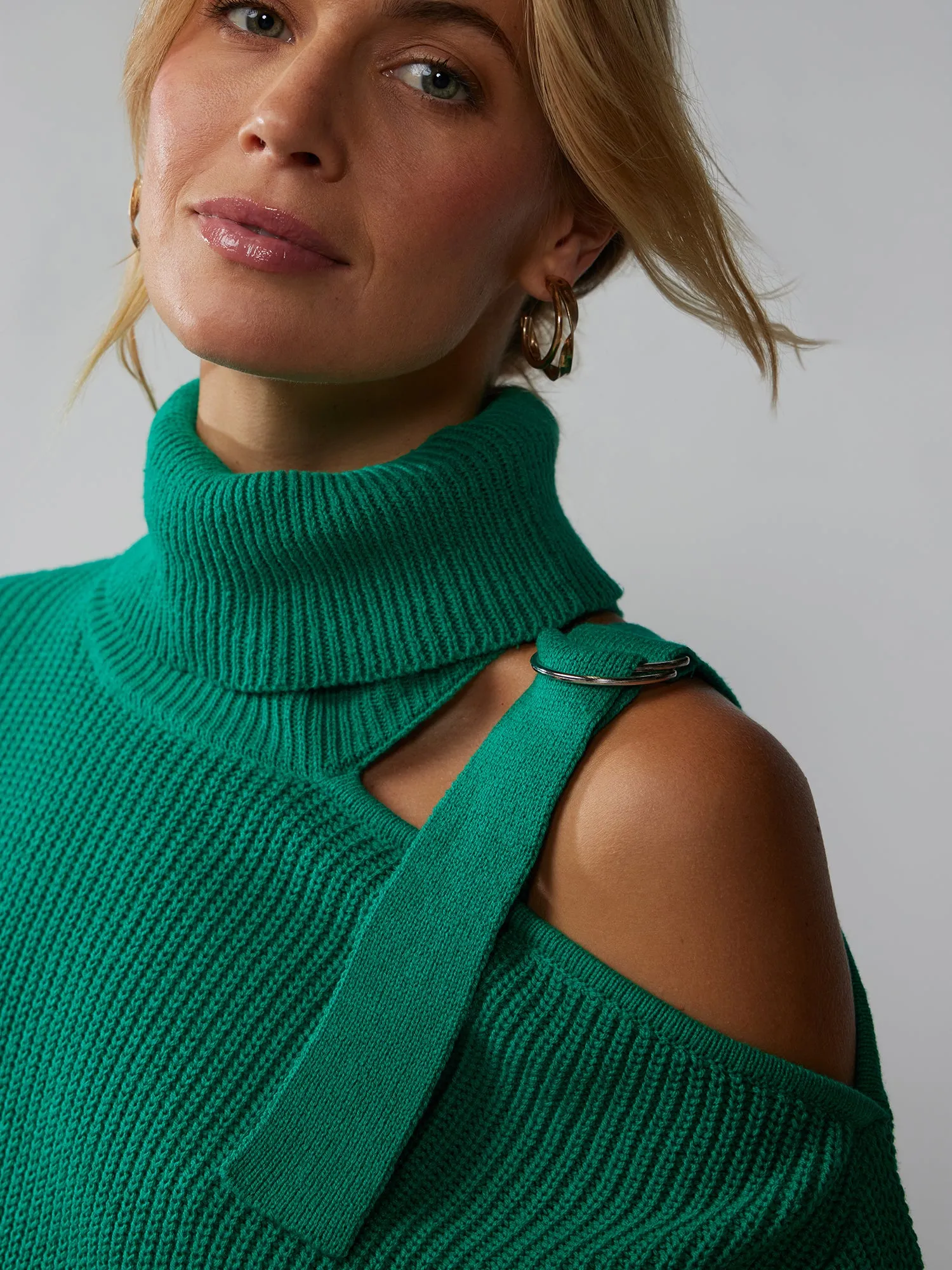 Long Sleeve Cold Shoulder Turtleneck Sweater