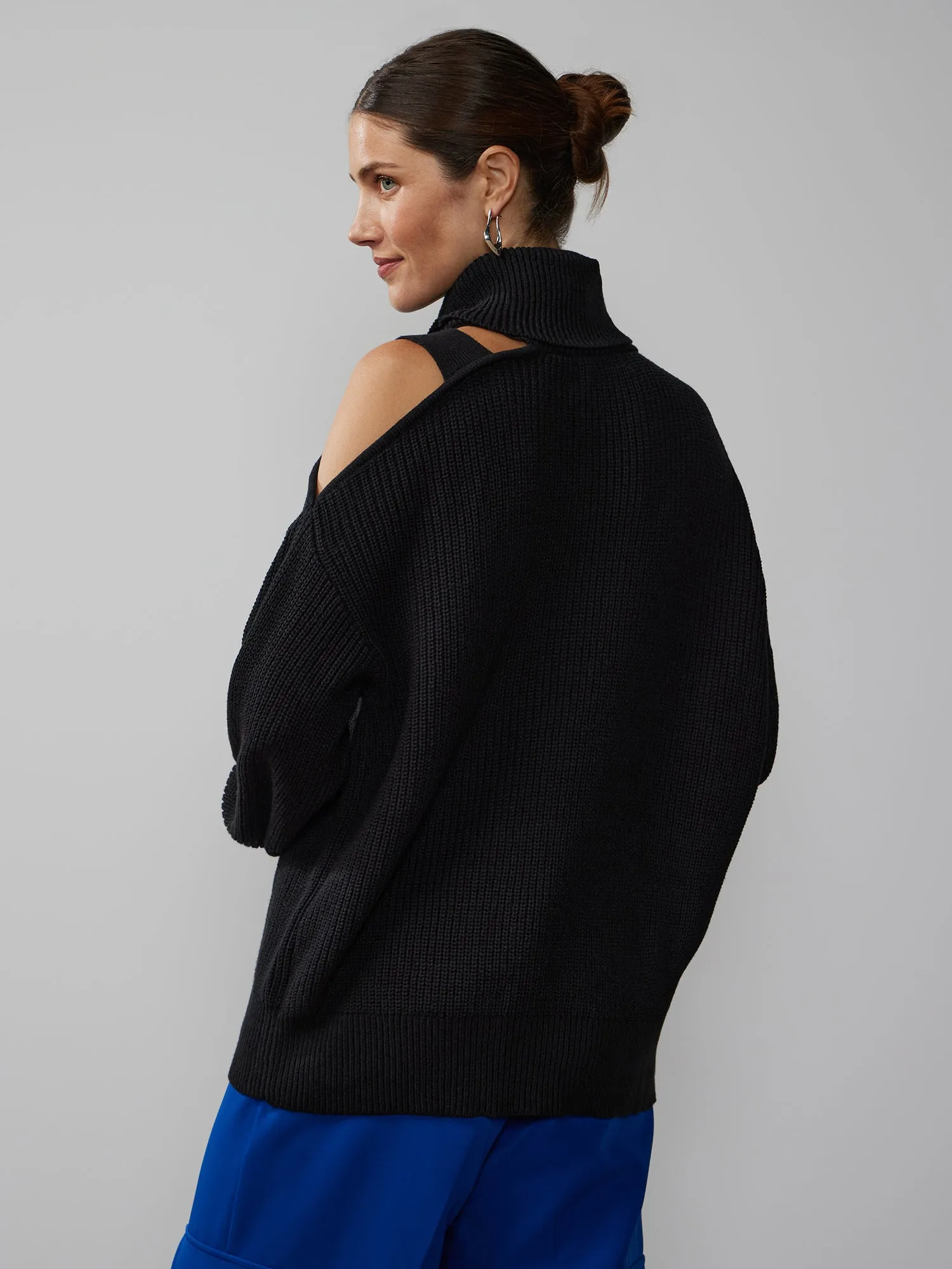 Long Sleeve Cold Shoulder Turtleneck Sweater