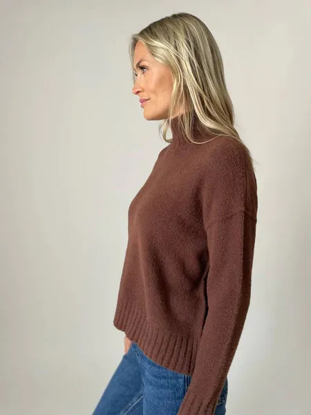 Long Sleeve Turtle Neck Sweater Top | White, Brown