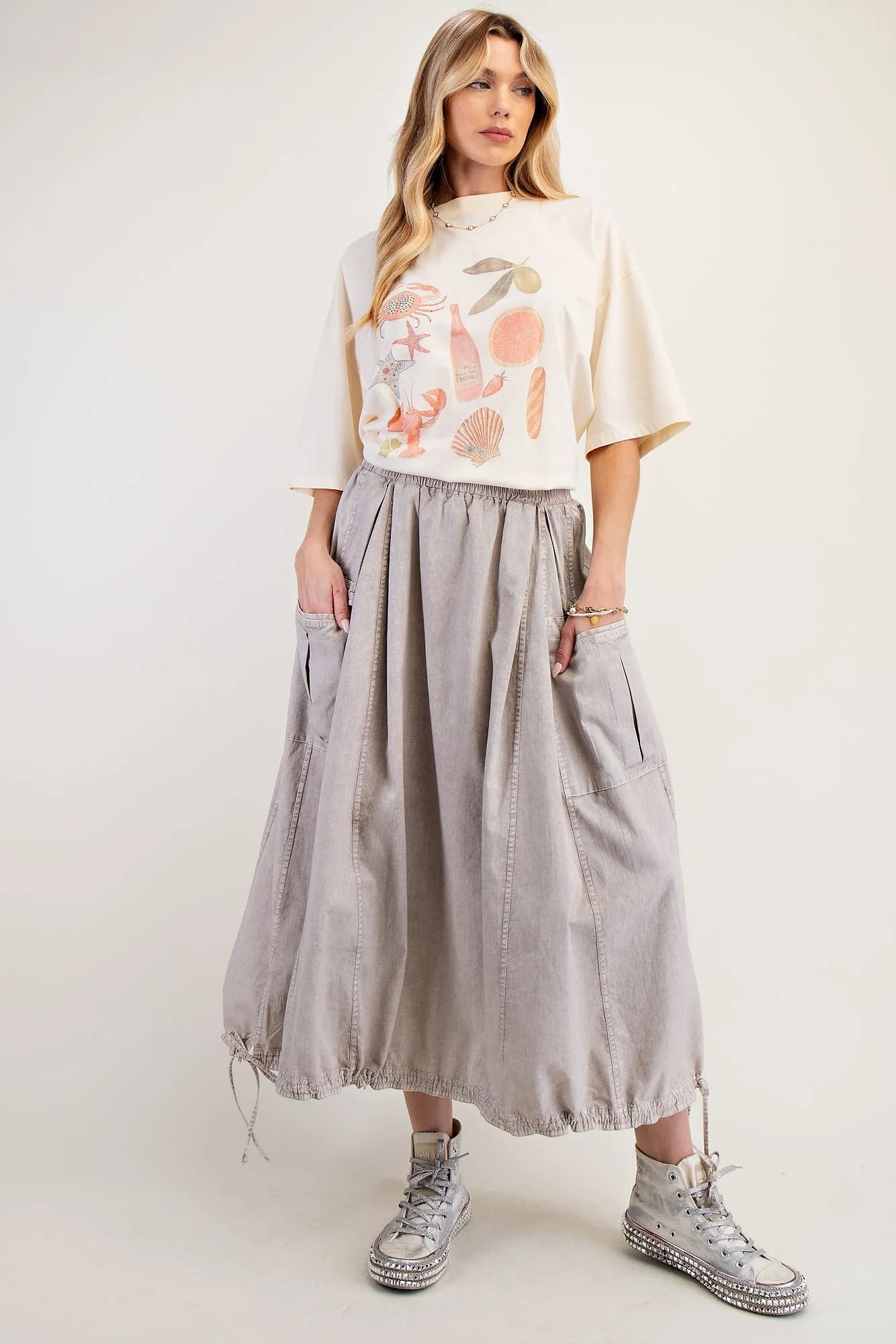 Mineral Wash Twill Cargo Maxi Skirt