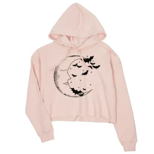 Moon And Bats Womens Crop Hoodie