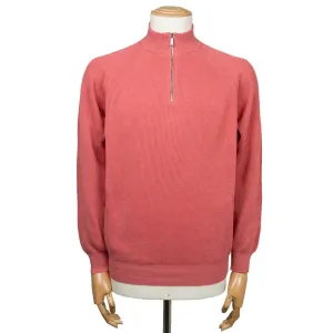 Moorer Red Coral 'Basoli' Cotton Quarter Zip Jumper