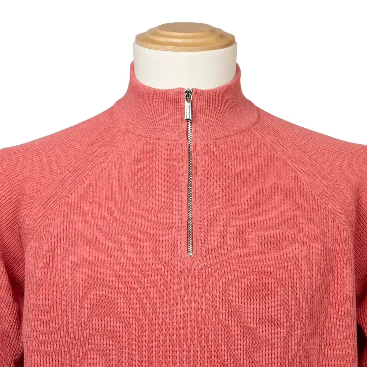 Moorer Red Coral 'Basoli' Cotton Quarter Zip Jumper