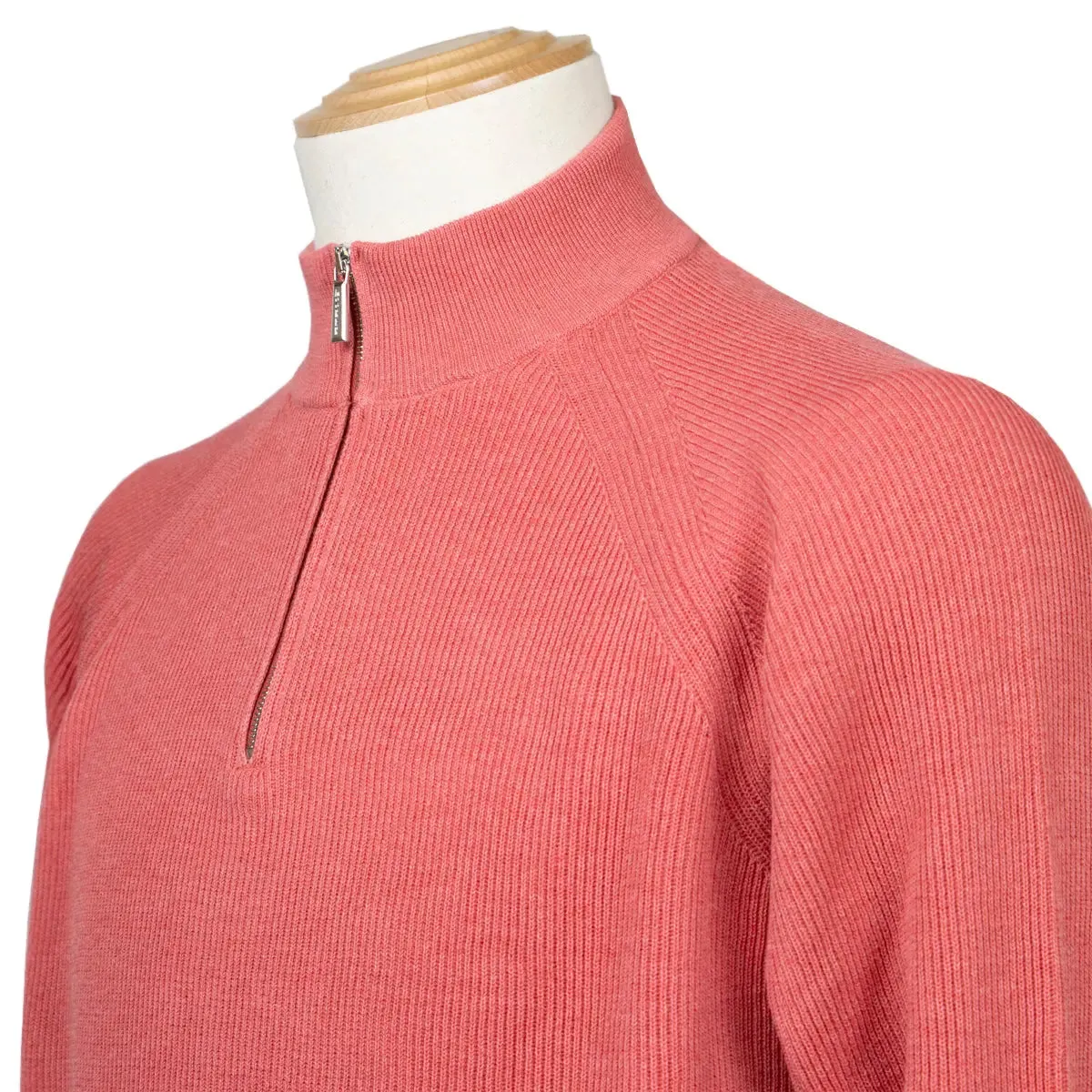 Moorer Red Coral 'Basoli' Cotton Quarter Zip Jumper