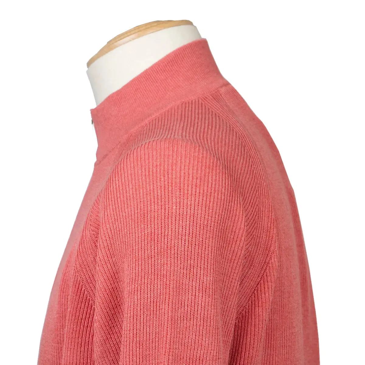 Moorer Red Coral 'Basoli' Cotton Quarter Zip Jumper